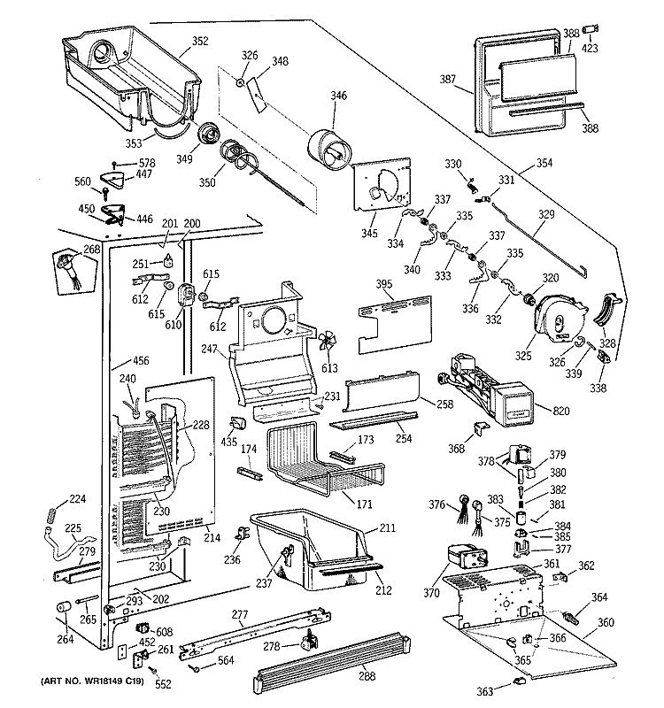 FREEZER SECTION Diagram and Parts List for TFK22PRXDAA  General Electric Refrigerator