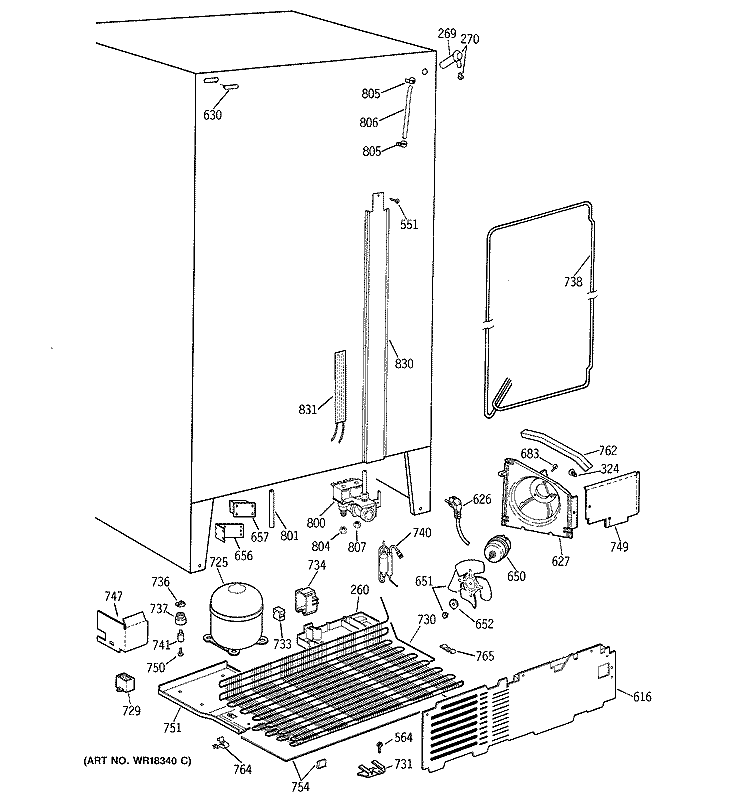 UNIT PARTS Diagram and Parts List for TFK22PRXDAA  General Electric Refrigerator