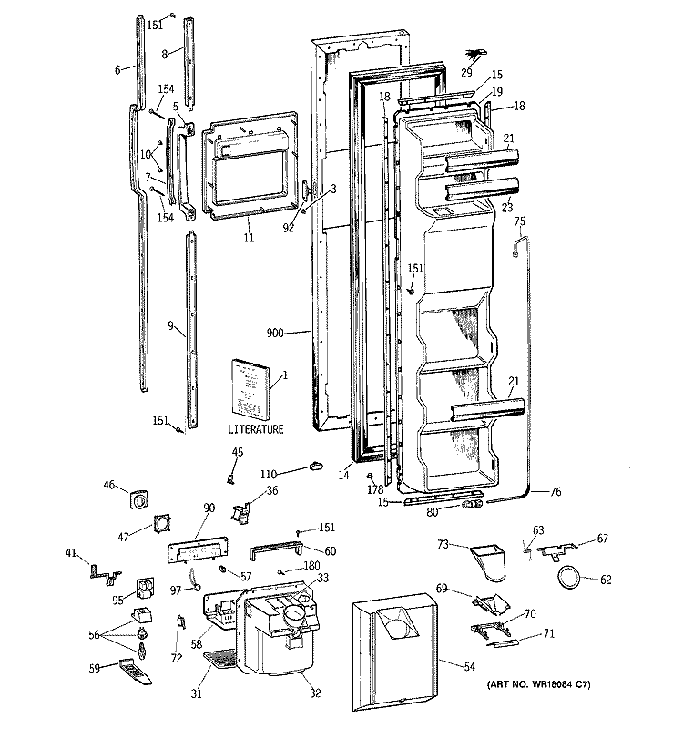 FREEZER DOOR Diagram and Parts List for TFK24ZFXDAA  General Electric Refrigerator