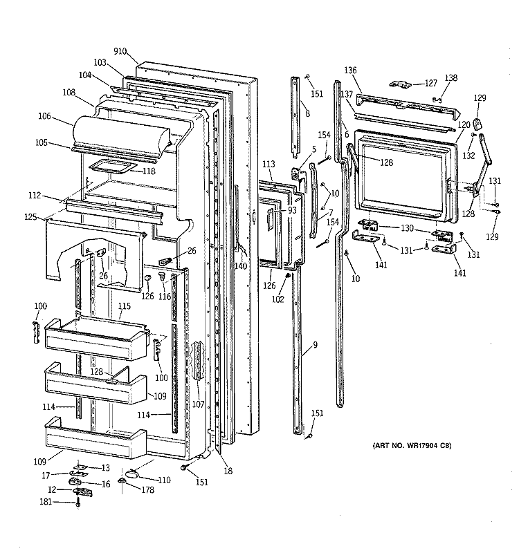 FRESH FOOD DOOR Diagram and Parts List for TFK24ZFXDAA  General Electric Refrigerator