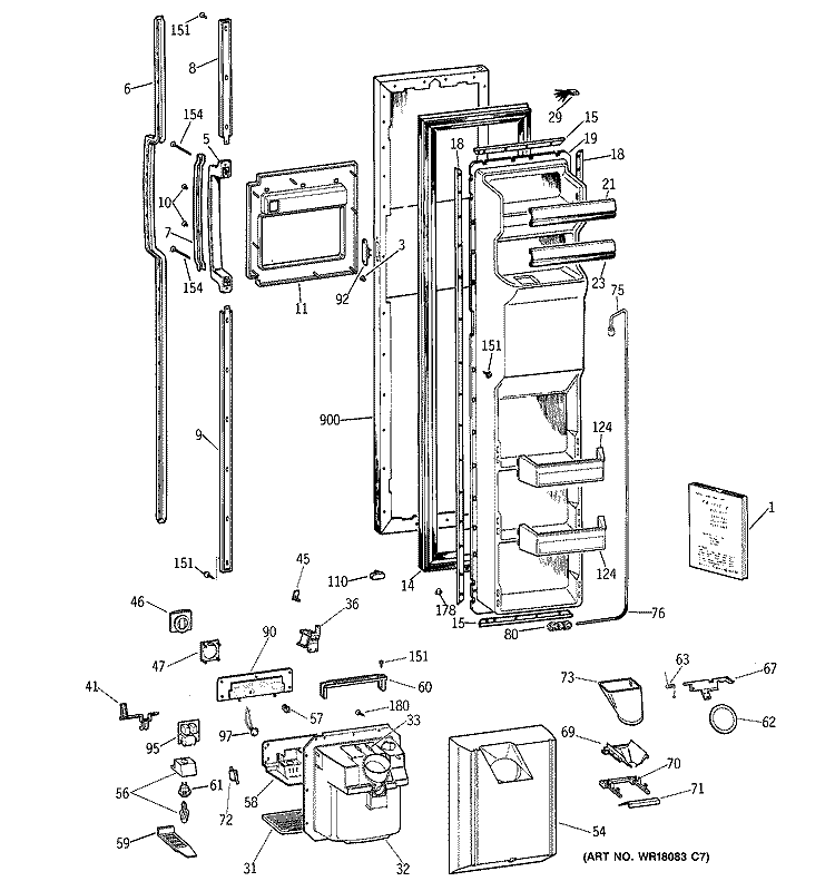 FREEZER DOOR Diagram and Parts List for TFK27ZFXDAA  General Electric Refrigerator