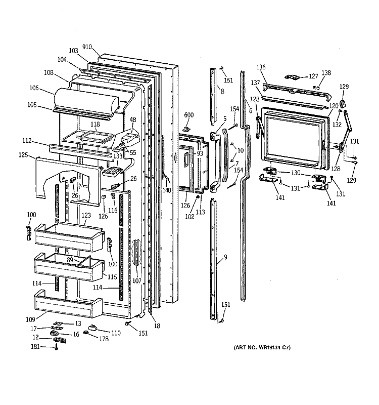 FRESH FOOD DOOR Diagram and Parts List for TFK27ZFXDAA  General Electric Refrigerator