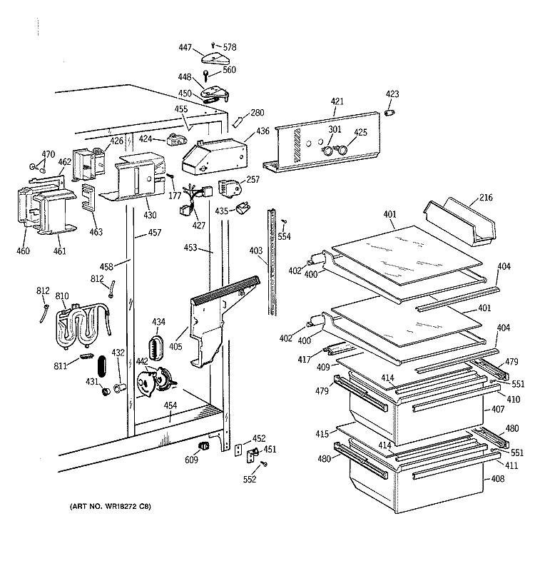 FRESH FOOD SECTION Diagram and Parts List for TFZ20JRYDWW  General Electric Refrigerator