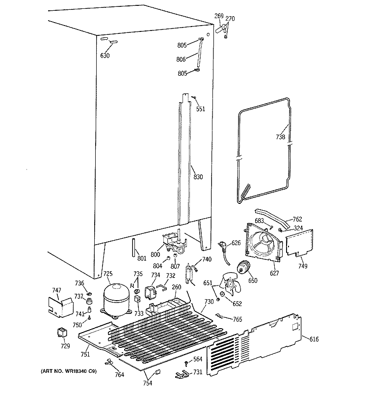 UNIT PARTS Diagram and Parts List for TFZ20JRYDWW  General Electric Refrigerator