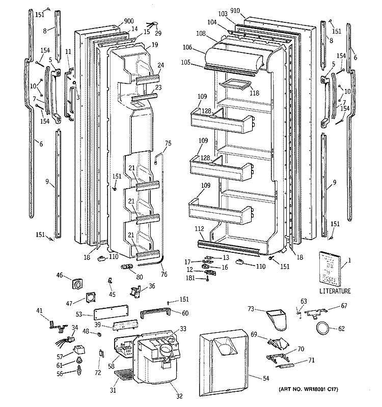 DOORS Diagram and Parts List for TFT20JRXDWW  General Electric Refrigerator