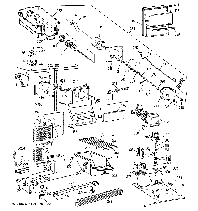 FREEZER SECTION Diagram and Parts List for TFT20JRXDWW  General Electric Refrigerator