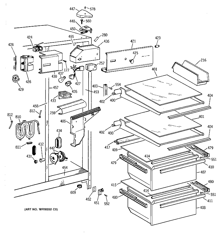 FRESH FOOD SECTION Diagram and Parts List for TFT20JRXDWW  General Electric Refrigerator