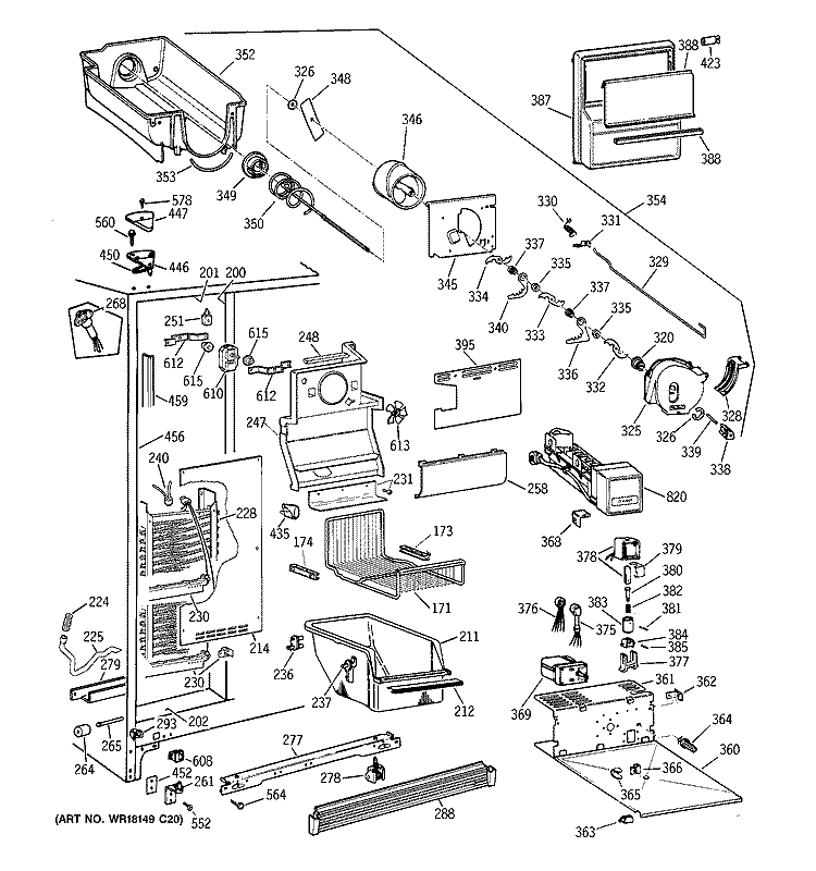 FREEZER SECTION Diagram and Parts List for TFT22PRXDAA  General Electric Refrigerator