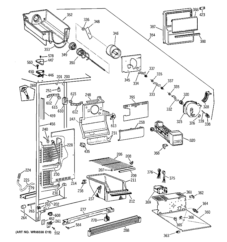 FREEZER SECTION Diagram and Parts List for TFT25JWYDWW  General Electric Refrigerator