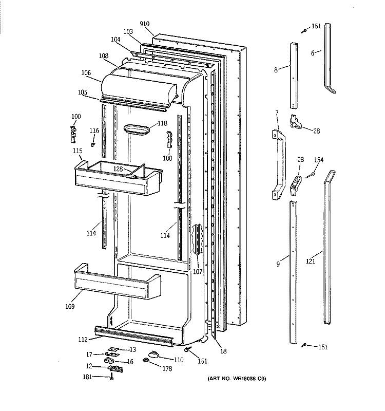 FRESH FOOD DOOR Diagram and Parts List for TFT25PRYDAA  General Electric Refrigerator