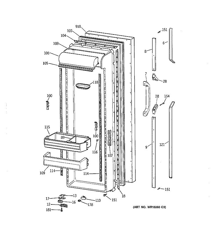 FRESH FOOD DOOR Diagram and Parts List for TFT27PRXDAA  General Electric Refrigerator