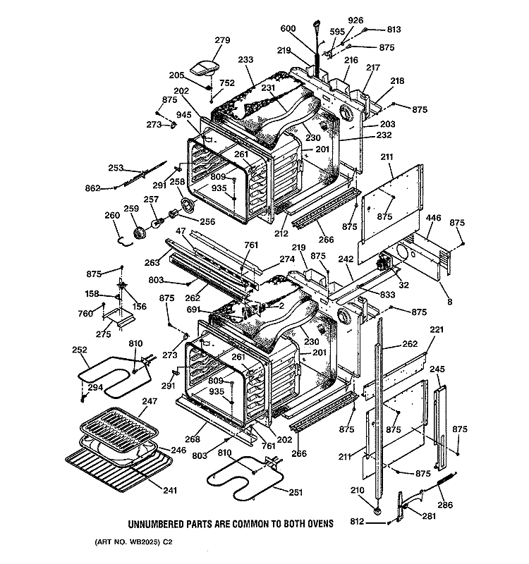 BODY PARTS Diagram and Parts List for JKP45BW1BB  General Electric Wall Oven