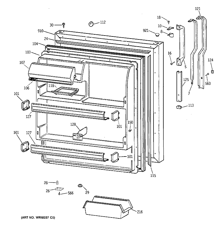 FRESH FOOD DOOR Diagram and Parts List for TBT18JAXLRAA  General Electric Refrigerator