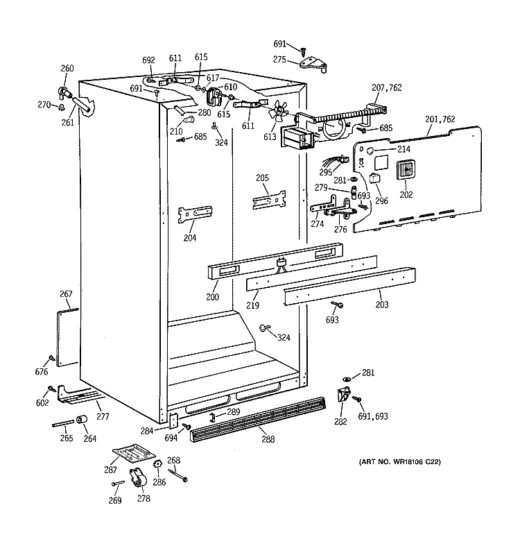 CABINET PARTS Diagram and Parts List for TBT18JAXLRAA  General Electric Refrigerator