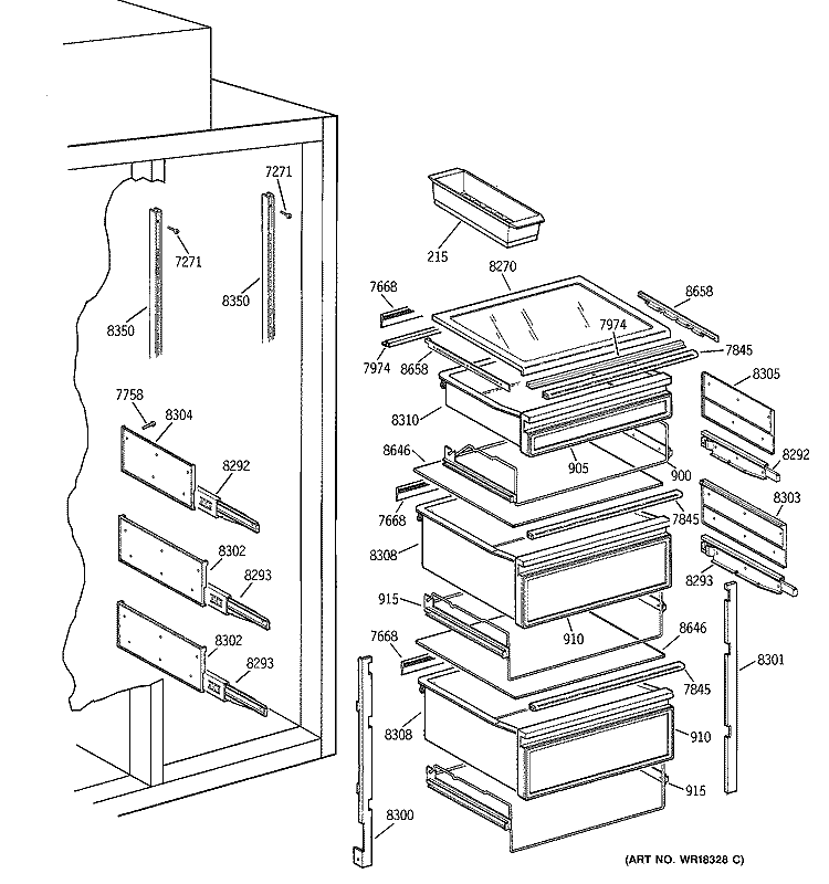 FRESH FOOD SECTION Diagram and Parts List for ZIS42NWA  General Electric Refrigerator