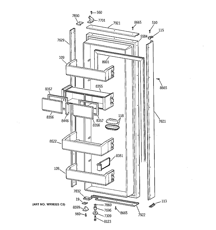FRESH FOOD DOOR Diagram and Parts List for ZIS42NYA  General Electric Refrigerator