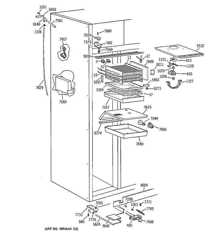 FREEZER SECTION Diagram and Parts List for ZIS42NYA  General Electric Refrigerator