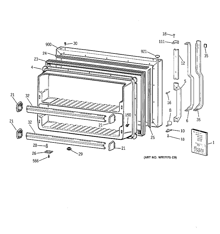 FREEZER DOOR Diagram and Parts List for TBI18JIXMRWW  General Electric Refrigerator