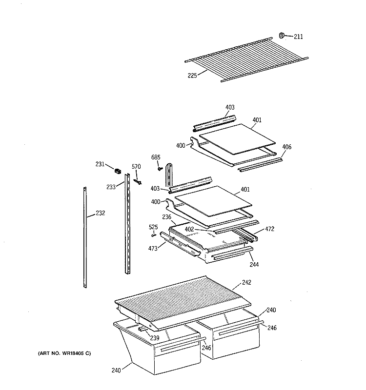 SHELF PARTS Diagram and Parts List for TBI18JIXMRWW  General Electric Refrigerator