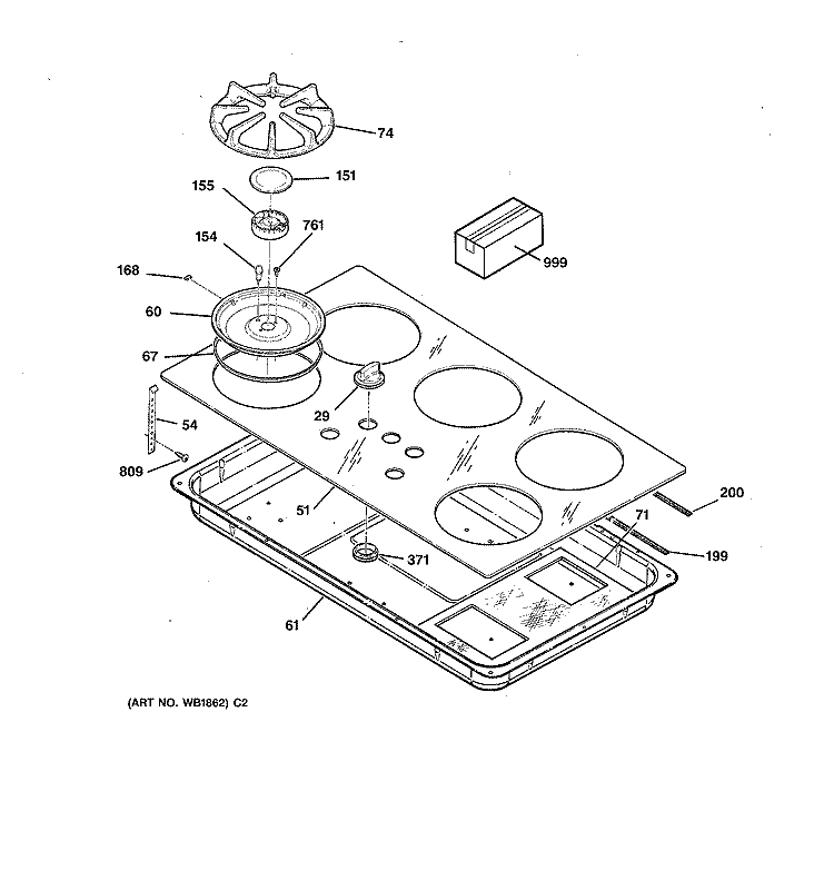 COOKTOP Diagram and Parts List for JGP636WEV4WW  General Electric Cooktop