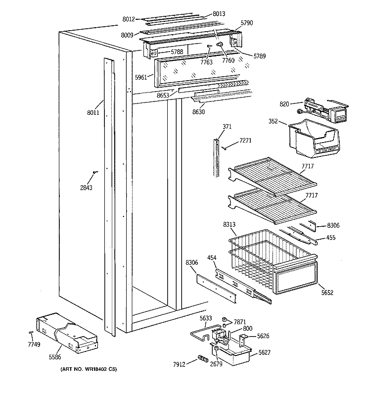 FREEZER SECTION Diagram and Parts List for ZIS48NWA  General Electric Refrigerator