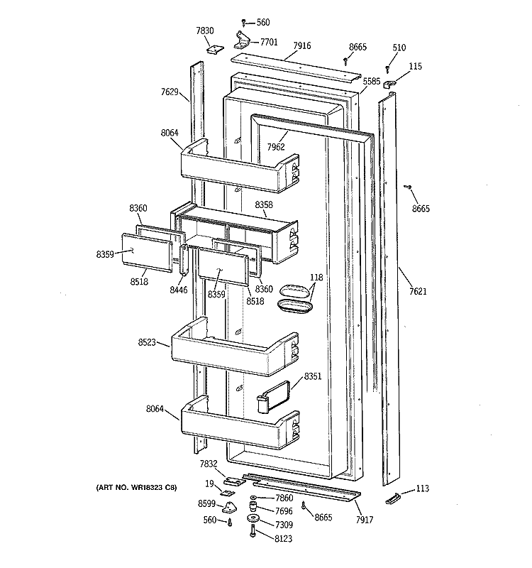 FRESH FOOD DOOR Diagram and Parts List for ZIS48NYA  General Electric Refrigerator
