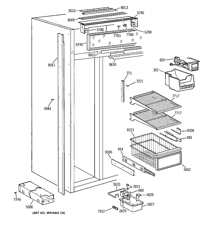 FREEZER SECTION Diagram and Parts List for ZIS48NYA  General Electric Refrigerator