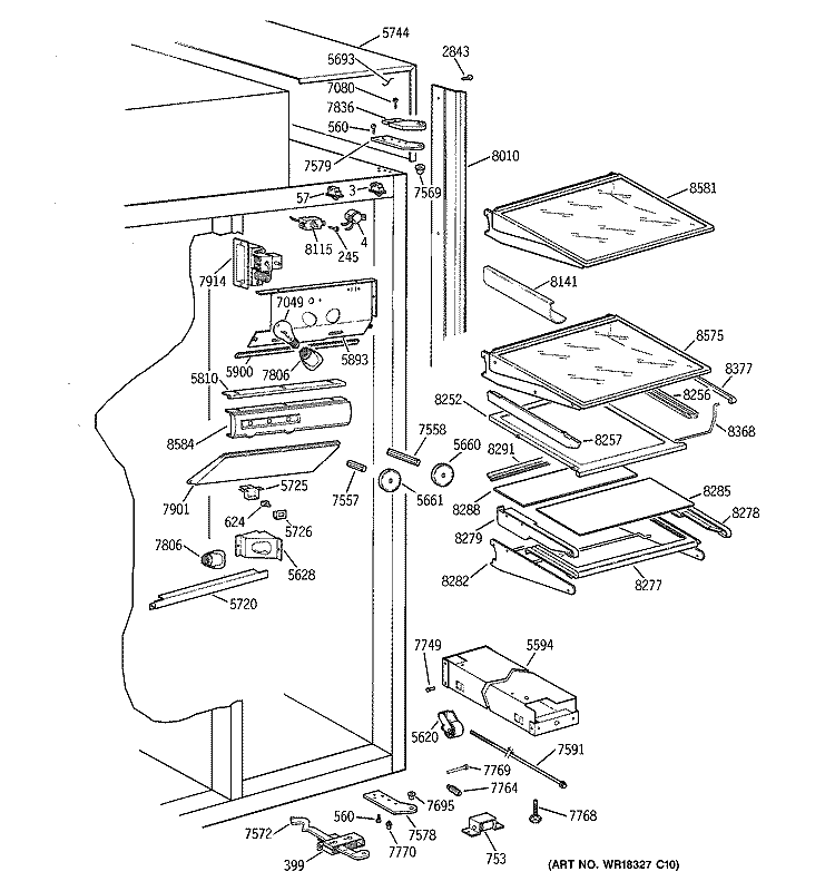 FRESH FOOD SECTION Diagram and Parts List for ZIS48NYA  General Electric Refrigerator