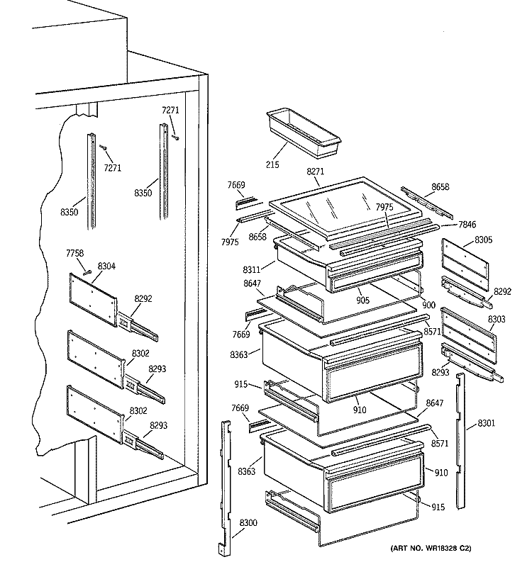 FRESH FOOD SECTION Diagram and Parts List for ZIS48NYA  General Electric Refrigerator