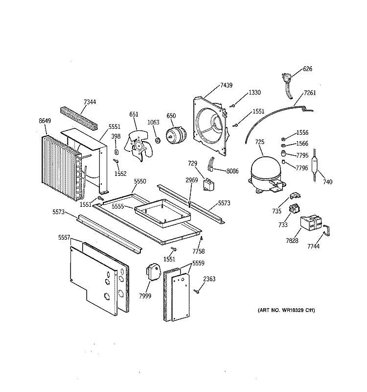 UNIT PARTS Diagram and Parts List for ZIS48NYA  General Electric Refrigerator