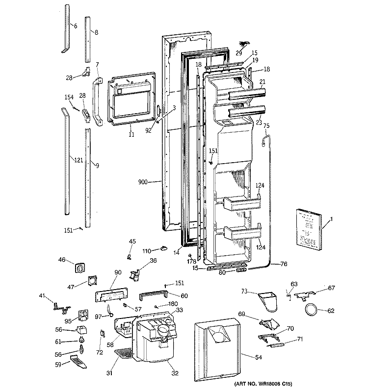 FREEZER DOOR Diagram and Parts List for TFK27PFXEBB  General Electric Refrigerator