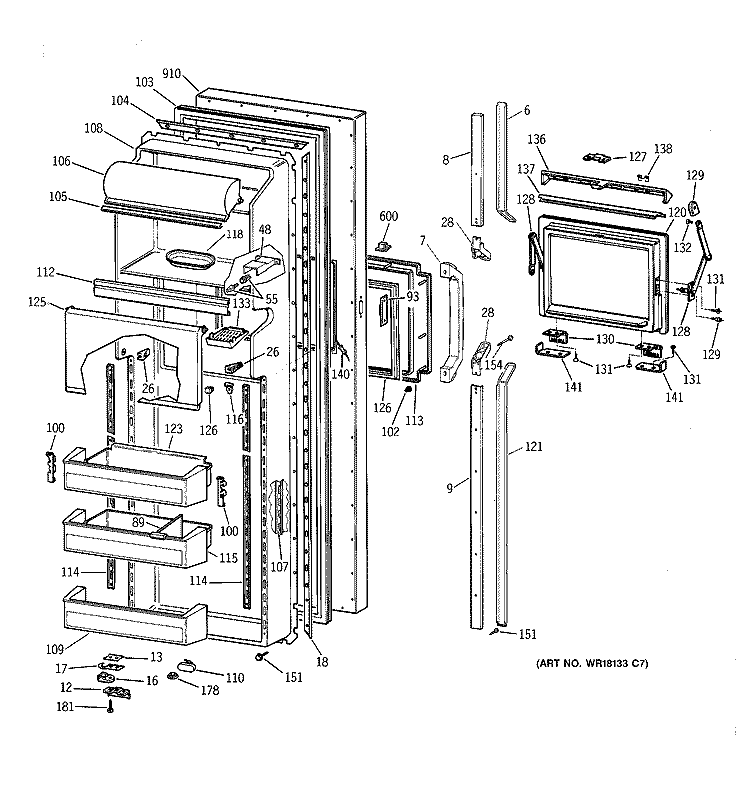FRESH FOOD DOOR Diagram and Parts List for TFK27PFXEBB  General Electric Refrigerator