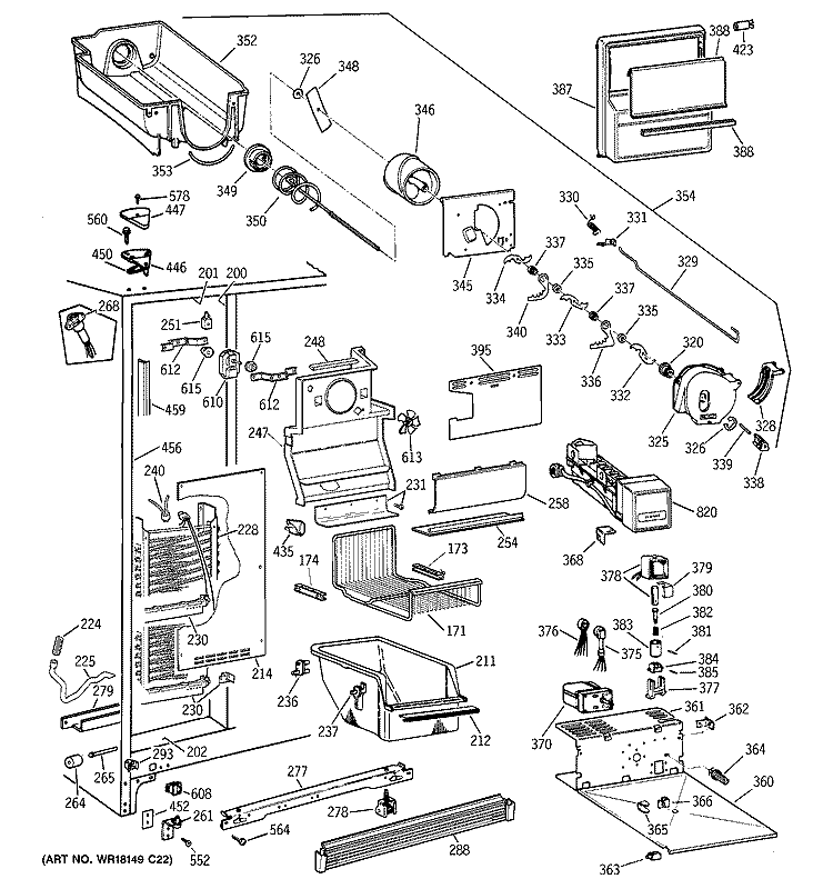 FREEZER SECTION Diagram and Parts List for TFK27PFXEBB  General Electric Refrigerator
