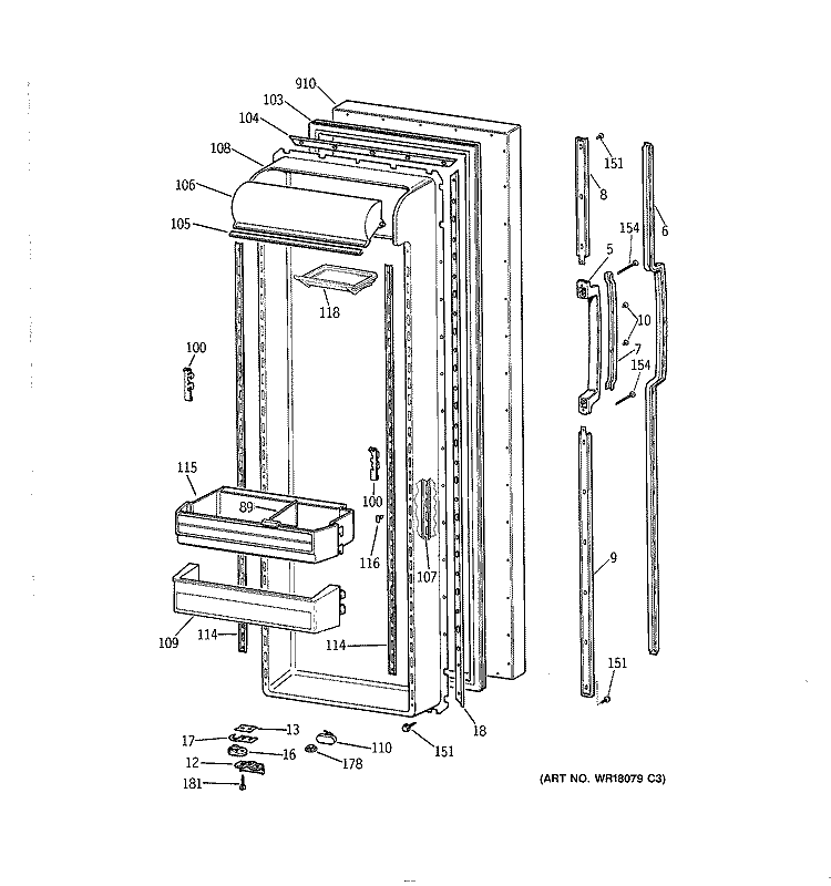 FRESH FOOD DOOR Diagram and Parts List for TFK27ZRXEAA  General Electric Refrigerator