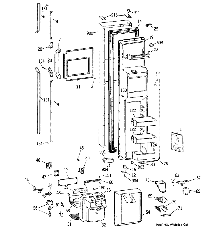 FREEZER DOOR Diagram and Parts List for TFX30PRYEBB  General Electric Refrigerator