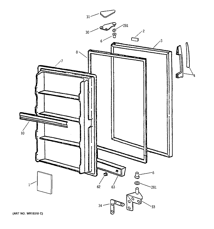 FREEZER DOOR Diagram and Parts List for FP15SXBRWH  General Electric Freezer