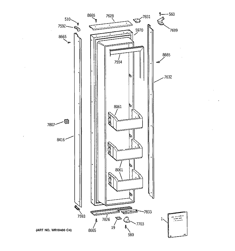 FREEZER DOOR Diagram and Parts List for ZIS36NXA  General Electric Refrigerator