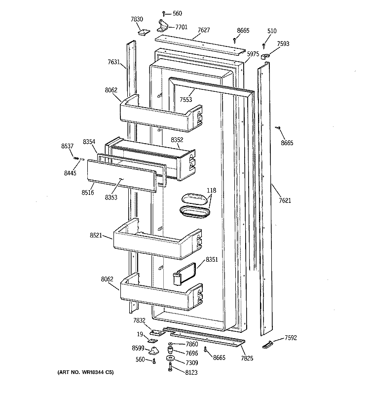 FRESH FOOD DOOR Diagram and Parts List for ZIS36NXA  General Electric Refrigerator