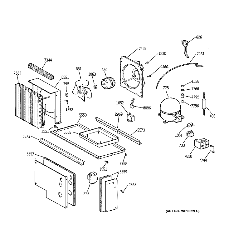 UNIT PARTS Diagram and Parts List for ZIS36NXA  General Electric Refrigerator