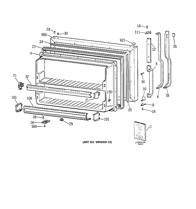 FREEZER DOOR Diagram and Parts List for TBX19DIYFRAA  General Electric Refrigerator