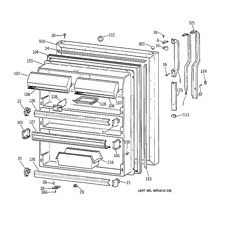 FRESH FOOD DOOR Diagram and Parts List for TBX19DIYFRAA  General Electric Refrigerator