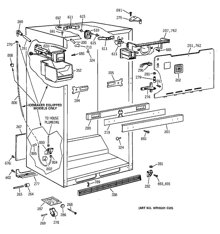 CABINET PARTS Diagram and Parts List for TBX19DIYFRAA  General Electric Refrigerator