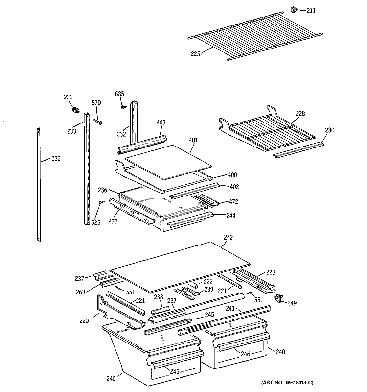 SHELF PARTS Diagram and Parts List for TBX19DIYFRAA  General Electric Refrigerator