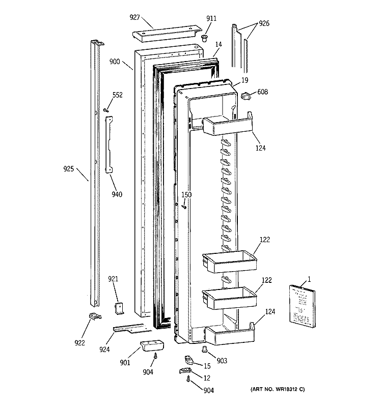 FREEZER DOOR Diagram and Parts List for TPX24BIYEBB  General Electric Refrigerator