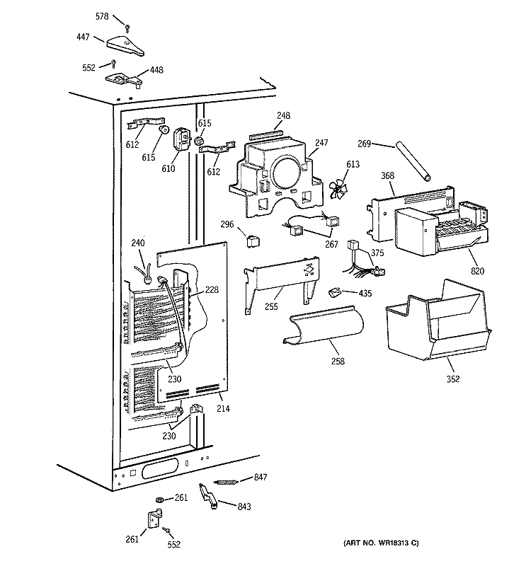 FREEZER SECTION Diagram and Parts List for TPX24BIYEBB  General Electric Refrigerator