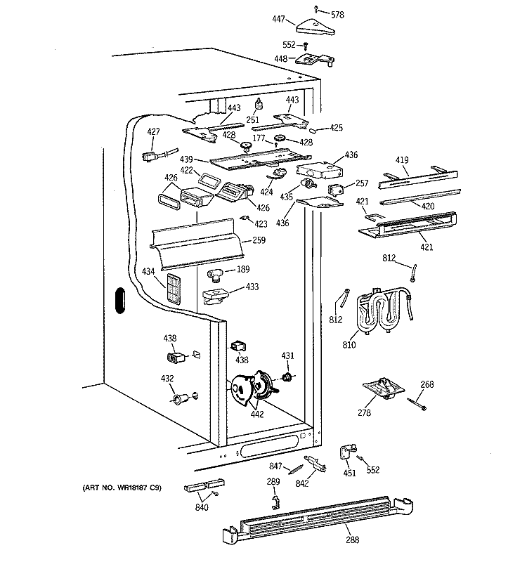 FRESH FOOD SECTION Diagram and Parts List for TPX24BRYEBB  General Electric Refrigerator