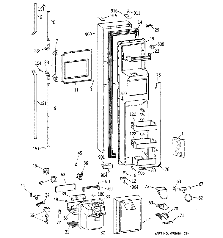FREEZER DOOR Diagram and Parts List for TPX24PRYEBB  General Electric Refrigerator