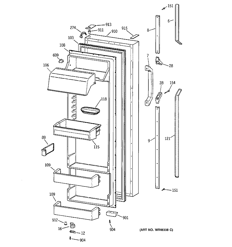 FRESH FOOD DOOR Diagram and Parts List for TPX24PRYEBB  General Electric Refrigerator