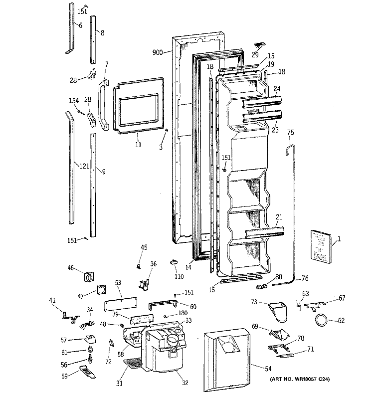 FREEZER DOOR Diagram and Parts List for TFK22PRXEAA  General Electric Refrigerator