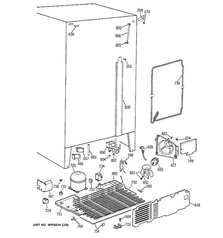 UNIT PARTS Diagram and Parts List for TFK22PRXEAA  General Electric Refrigerator